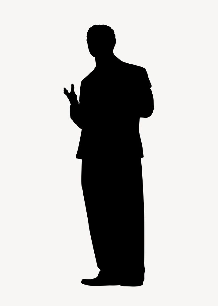 Businessman talking posture silhouette sticker, work presentation psd