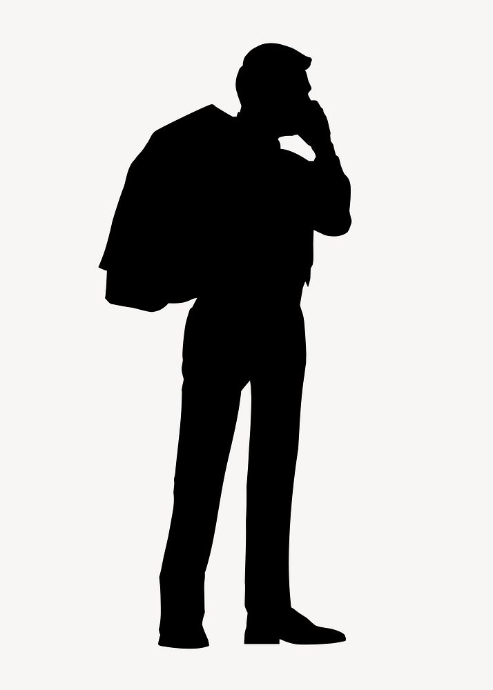 Businessman with phone silhouette, business discussion psd