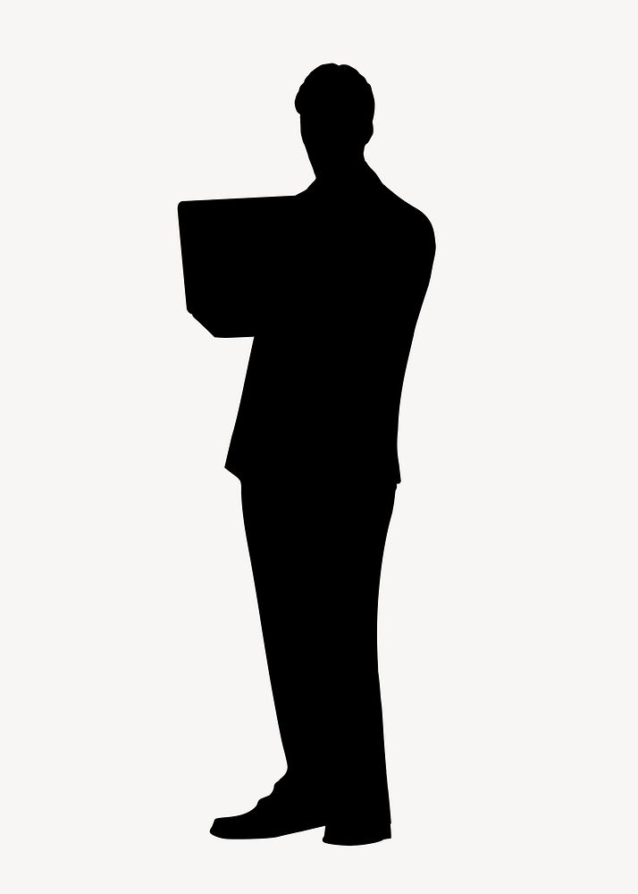 Businessman silhouette, working on laptop psd