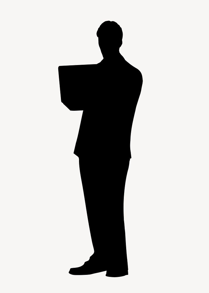 Businessman silhouette, working on laptop vector