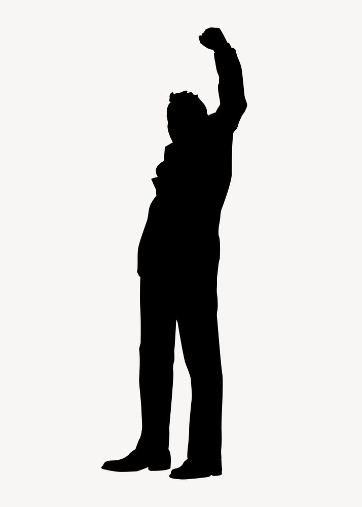Businessman silhouette, raised fist, success business vector