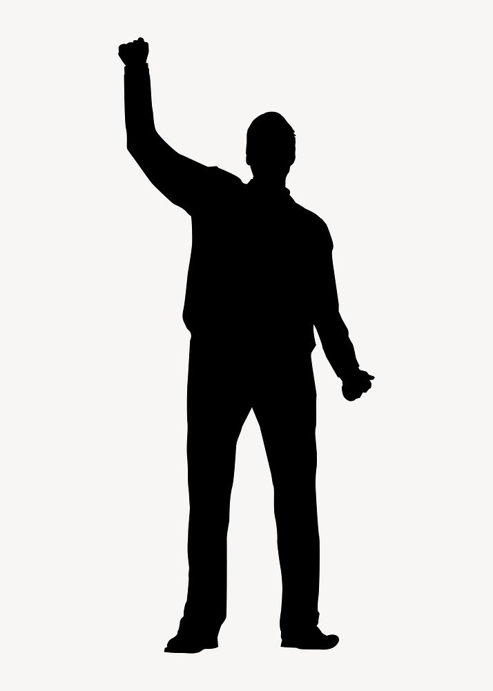 Man raising fist silhouette clipart, black design psd