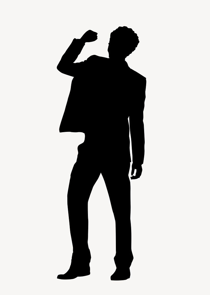 Businessman silhouette, raised fist, success business vector
