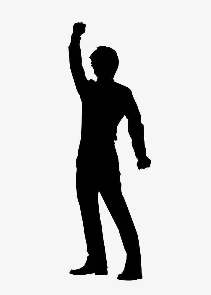 Man raising fist silhouette clipart, black design vector