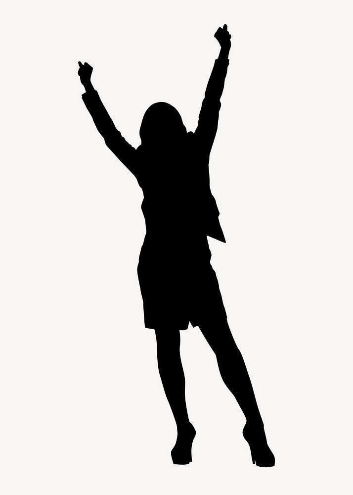 Successful businesswoman silhouette, raising fists