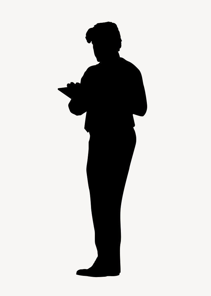 Businessman using tablet silhouette clipart