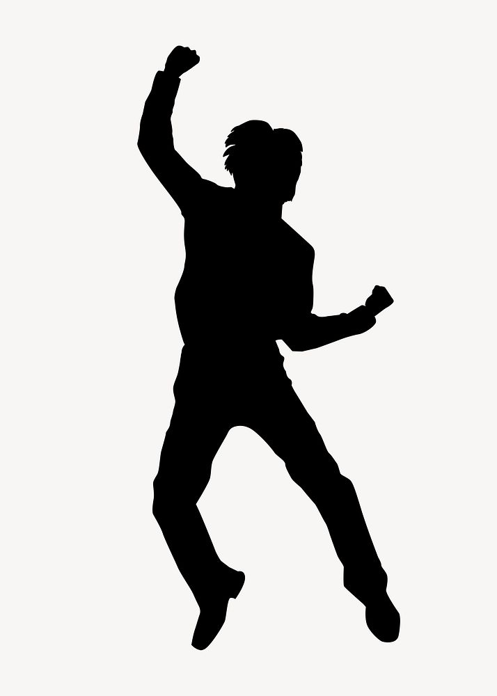 Happy man jumping silhouette, raised fist  vector