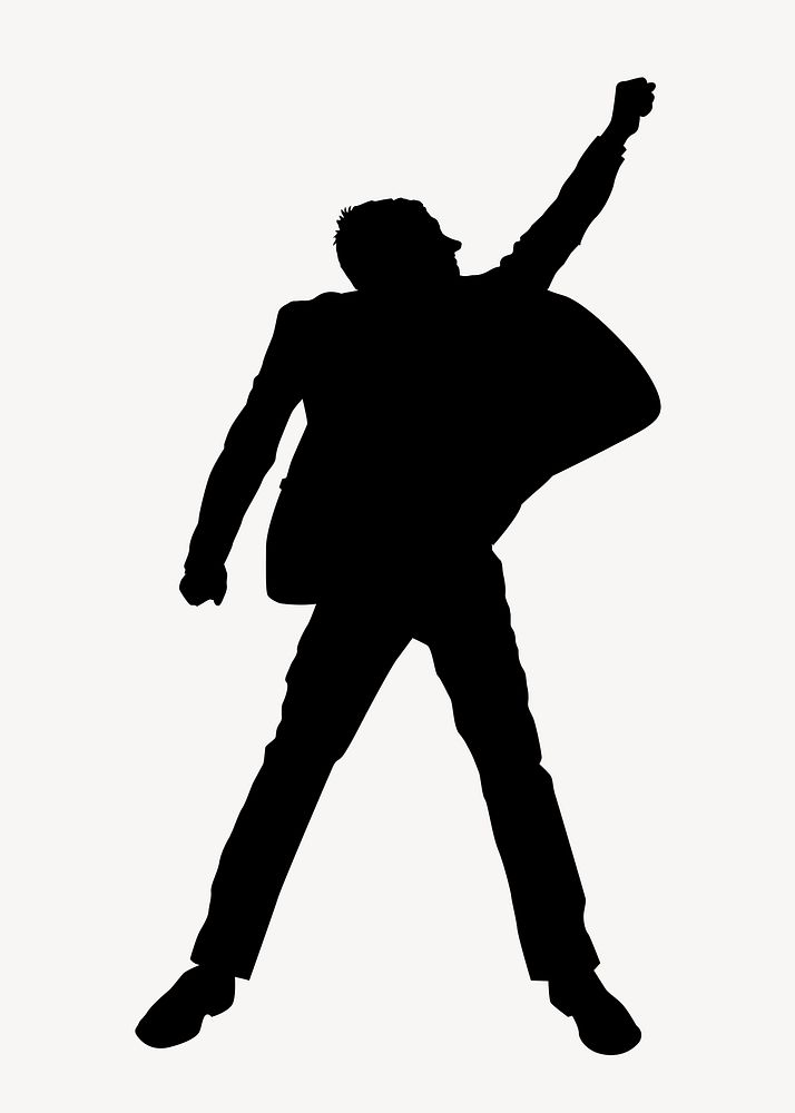 Businessman jumping silhouette, raised fist, success concept psd