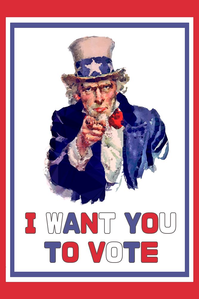 Uncle Sam USA election poster, famous vintage illustration. Free public domain CC0 image.