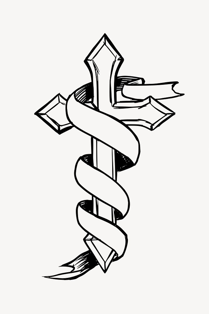 Ribbon Christian cross clipart, religious illustration vector. Free public domain CC0 image.