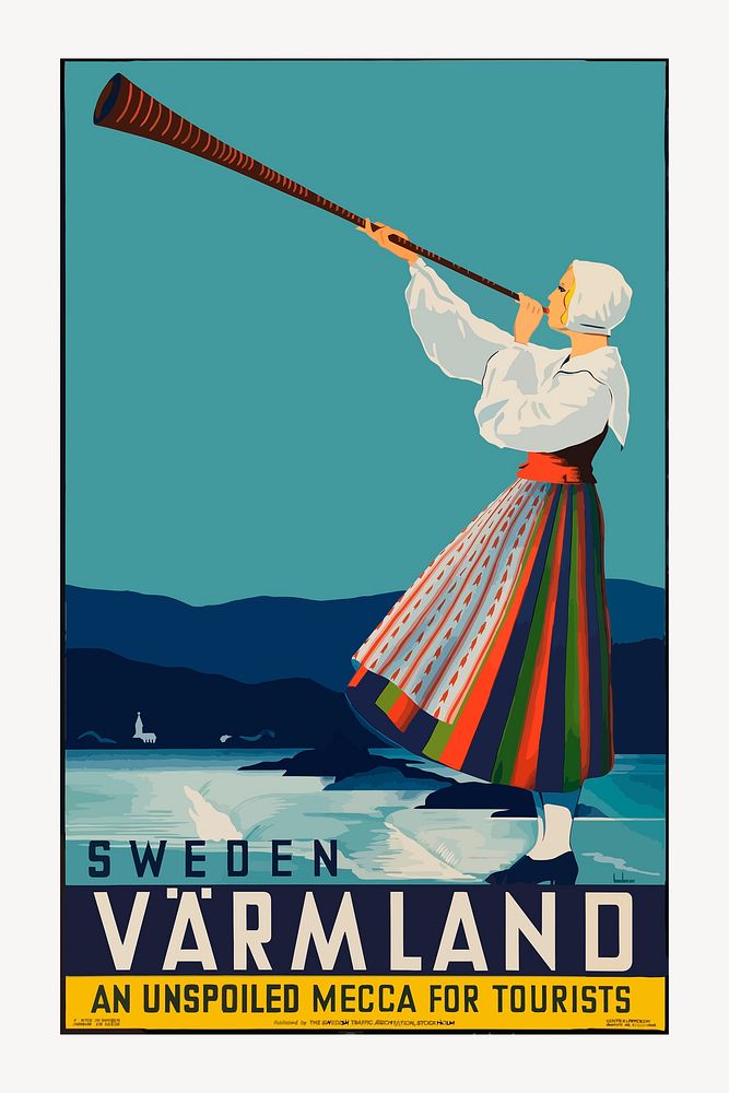 Vintage Sweden travel poster  illustration. Free public domain CC0 image.