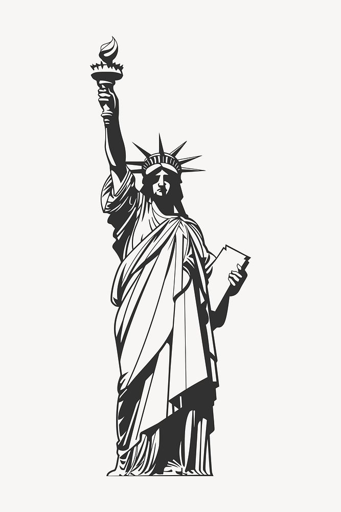 Statue of Liberty drawing, landmark illustration psd. 