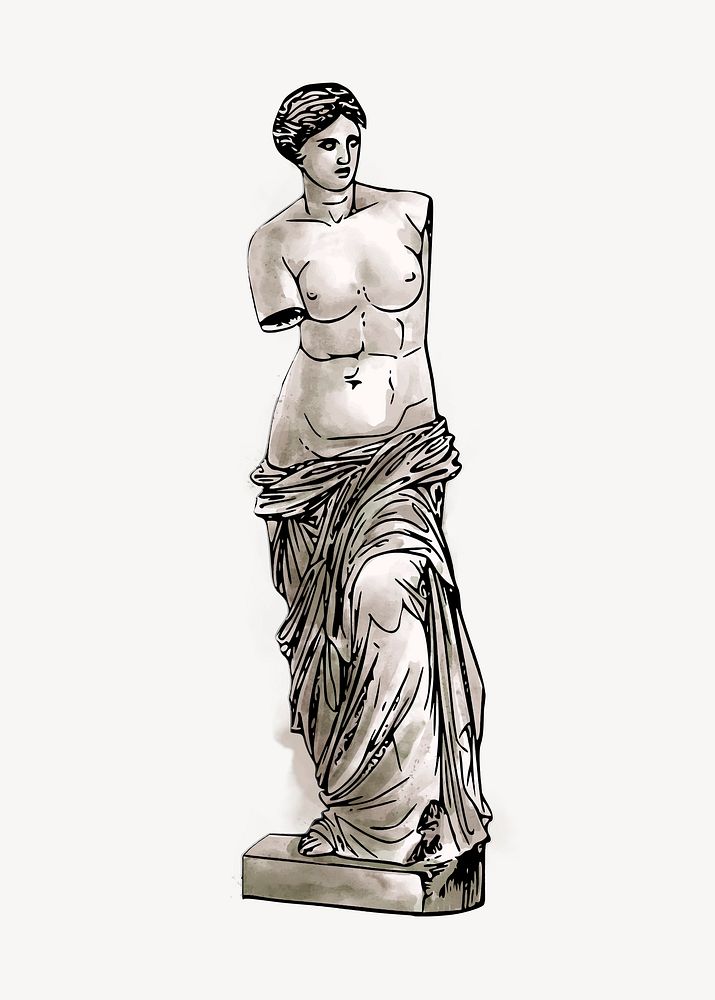 Nude Greek goddess statue watercolor sticker, vintage illustration vector