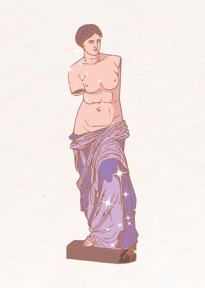 Greek goddess statue aesthetic clipart, glittery illustration psd