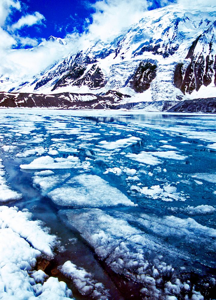 View of frozen Tilicho lake Himalayas landscape scenic