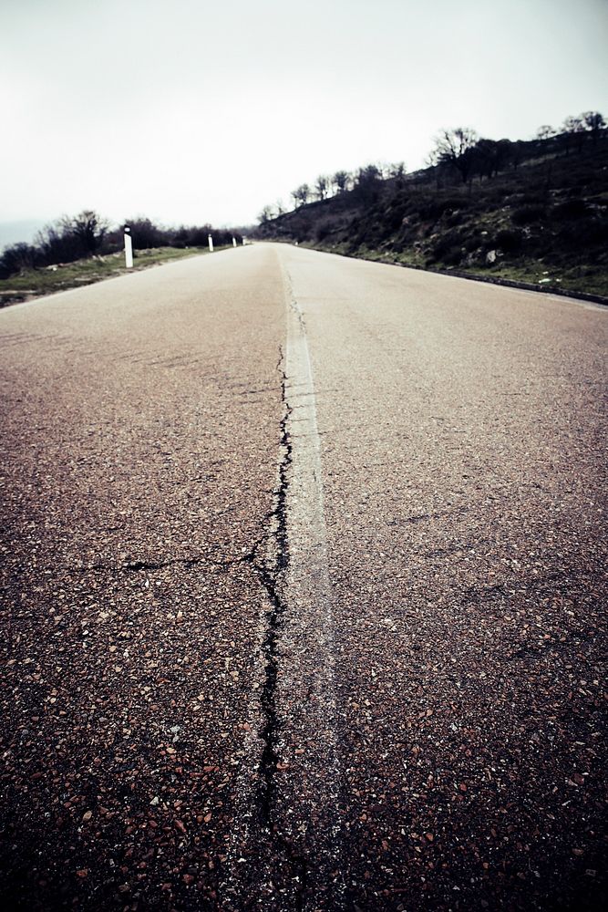 Closeup of a cracked road