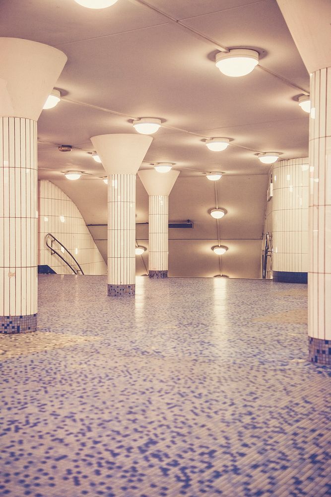 Tiled floor of a subway hallway in Hamburg