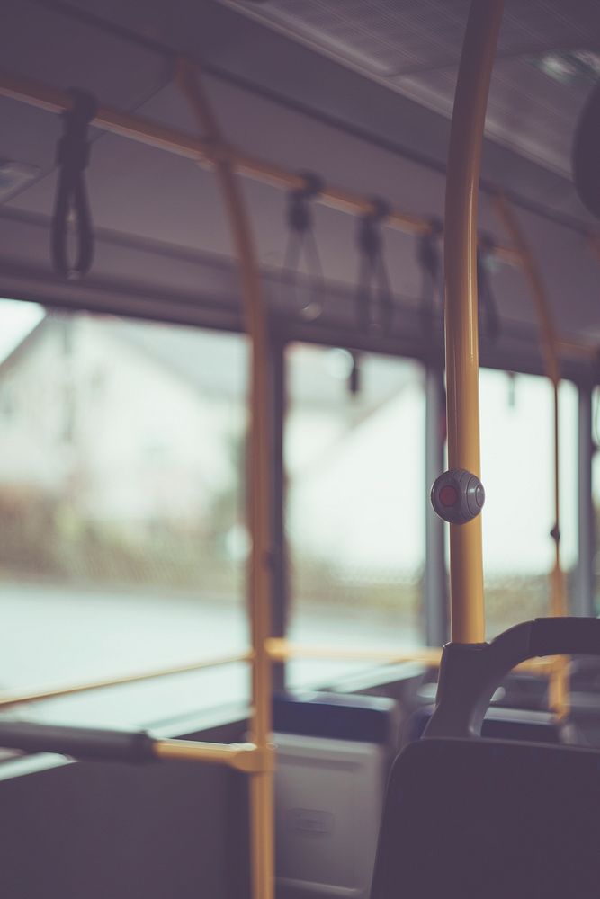 Close up of bus handlebars