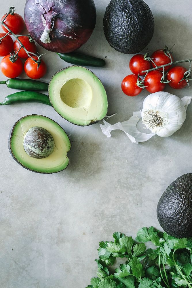 Ingredients for a fresh guacamole food photography recipe idea