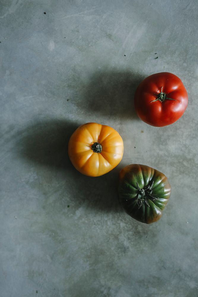 Colorful, fresh and organic heirloom tomatoes