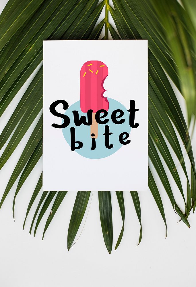 White summer poster with a palm leaf