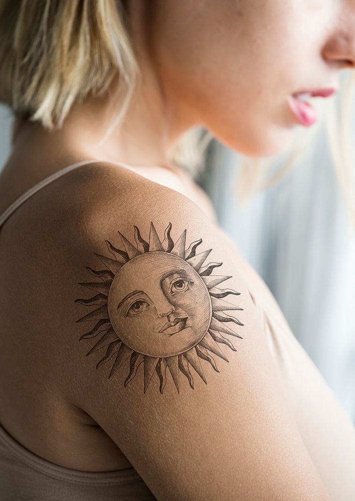 Closeup of tattooed shoulder of a woman