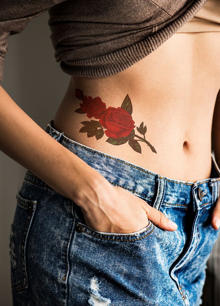 Closeup of lower hip tattoo of a woman