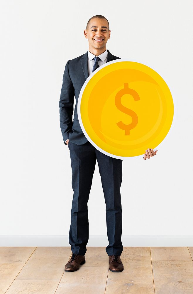 Businessman standing with dollar currency icon