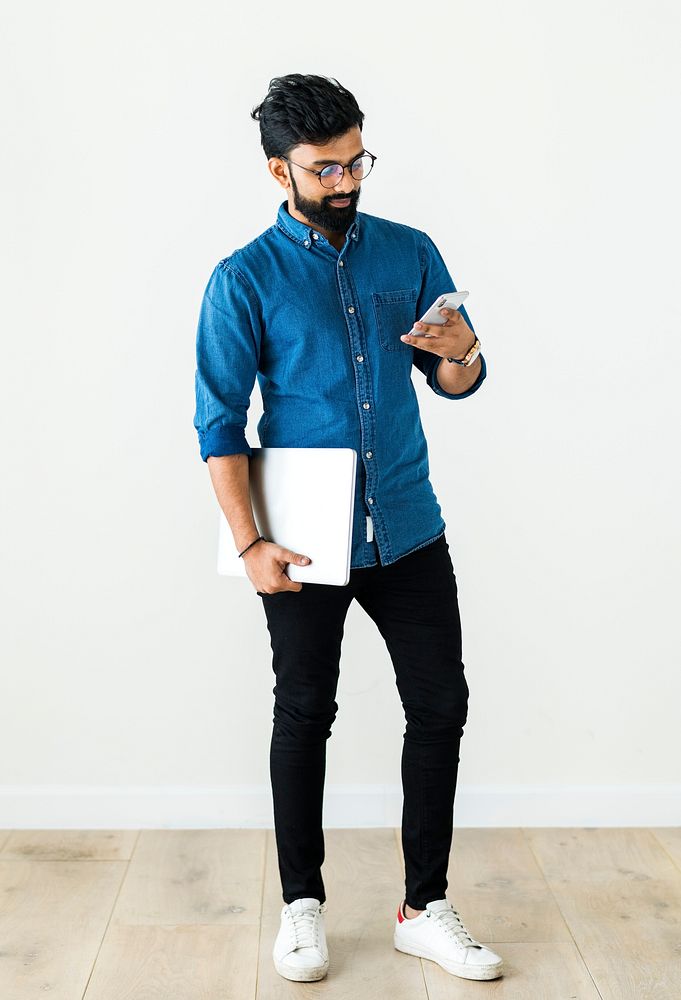 Man using mobilephone isolated on white background