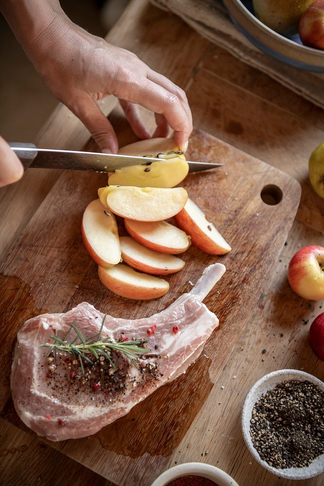 Pork chop with apples food photography recipe idea