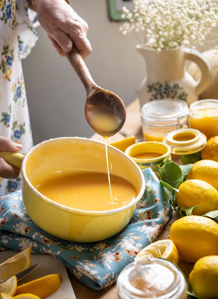 Woman making homemade lemon curd