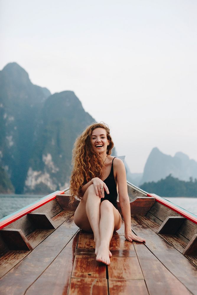 Beautiful Woman Posing On A Boat Premium Photo Rawpixel