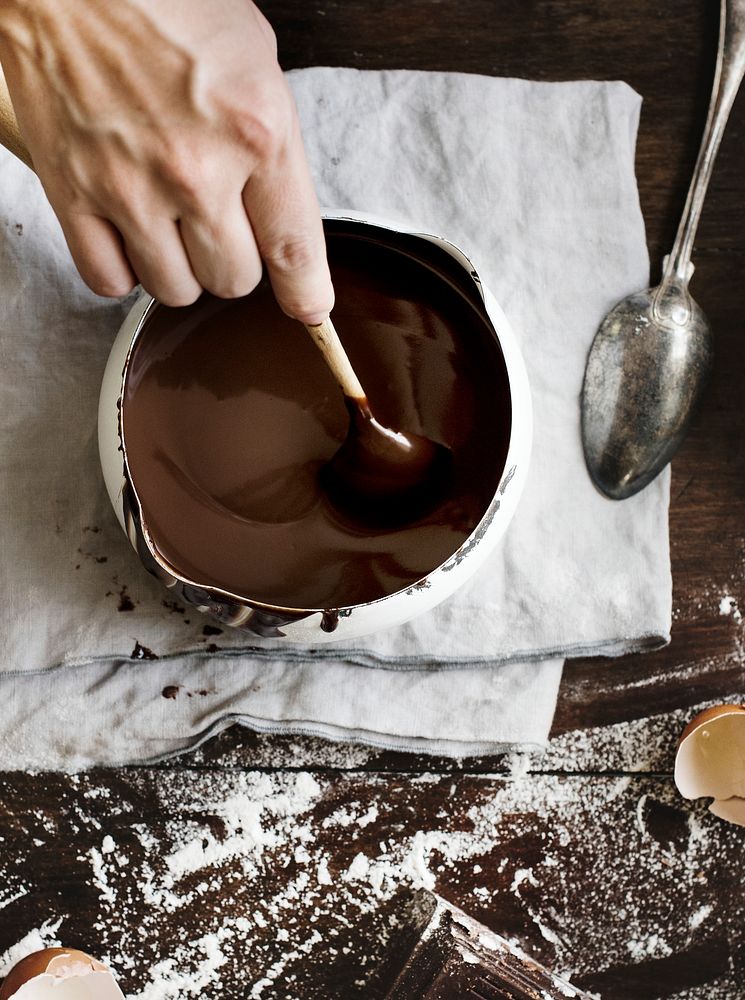 Dark chocolate sauce food photography recipe idea