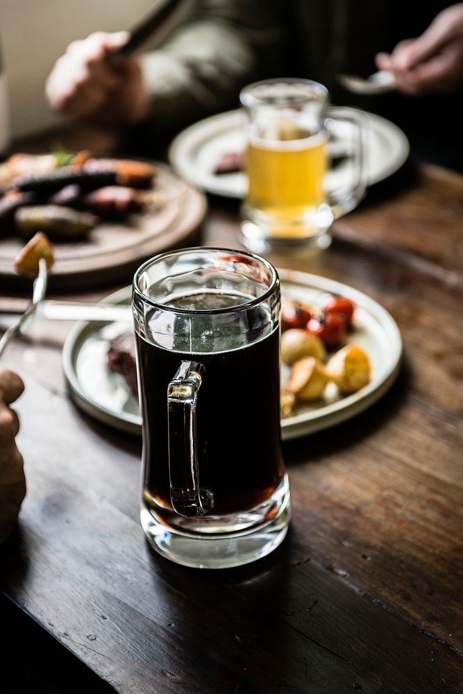 Beer and food at a pub