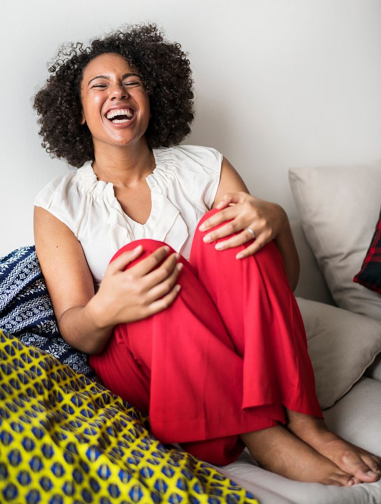 Woman laughing out loud with happiness