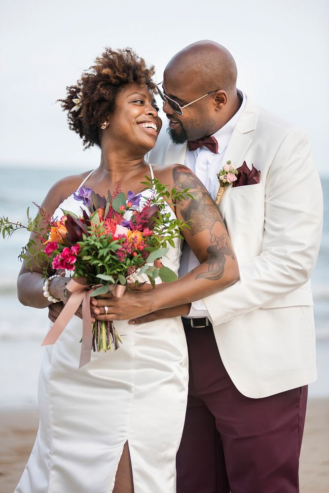 Bride and groom at their beach wedding