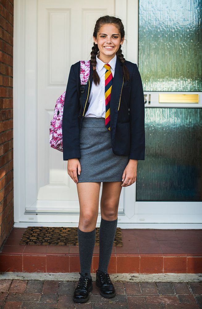 Young teen girl ready for school