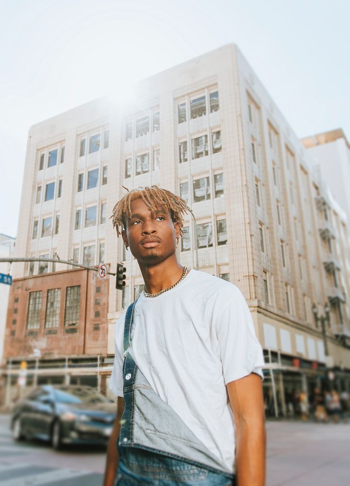 Young guy with dreadlocks in downtown LA