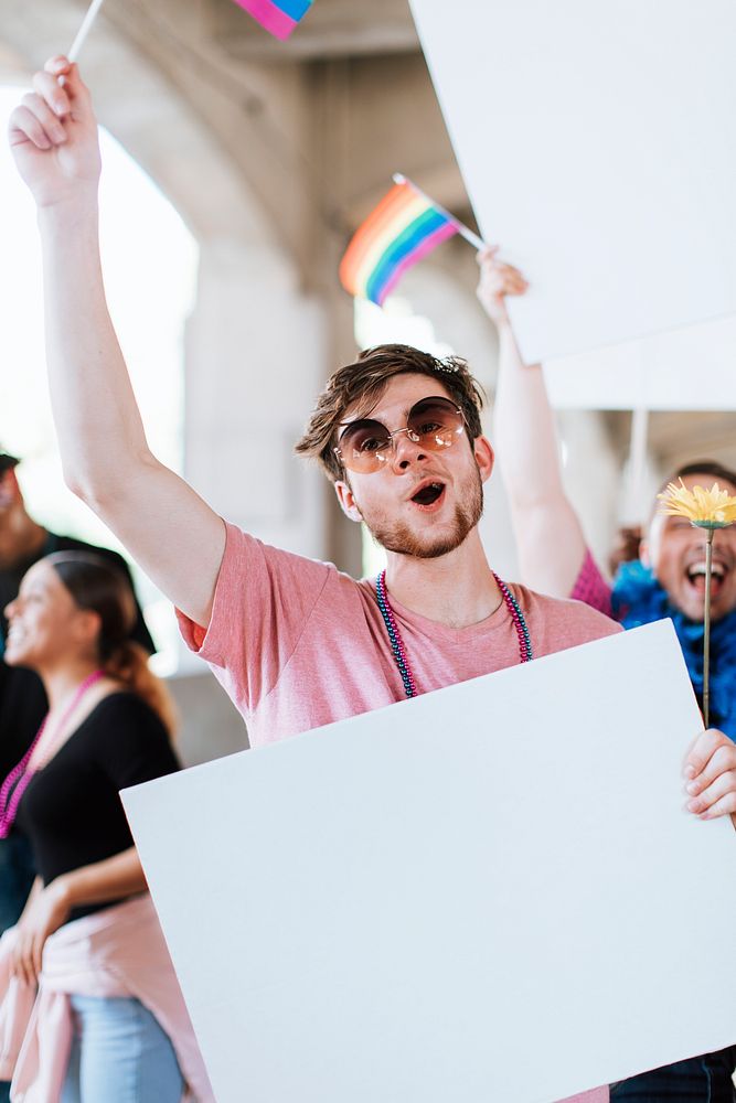 Cheerful gay man at a pride festival