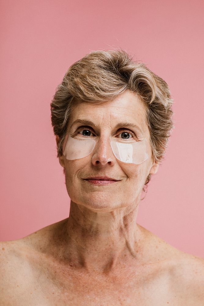 Senior woman wearing an eye mask