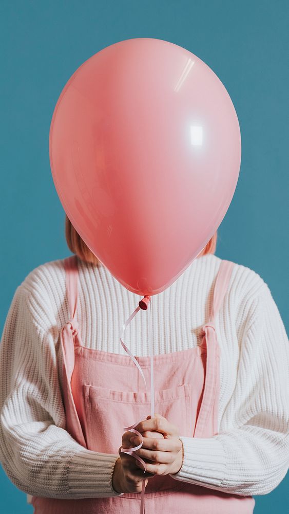Balloon phone wallpaper background with a girl, minimal pastel HD image