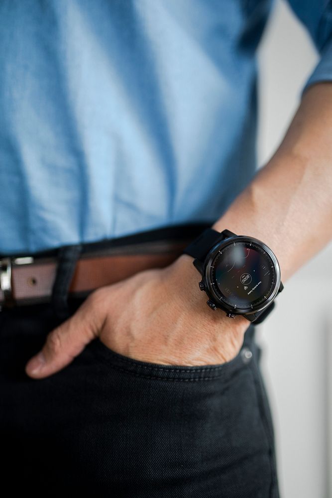 Closeup of a smartwatch on a man's wrist mockup