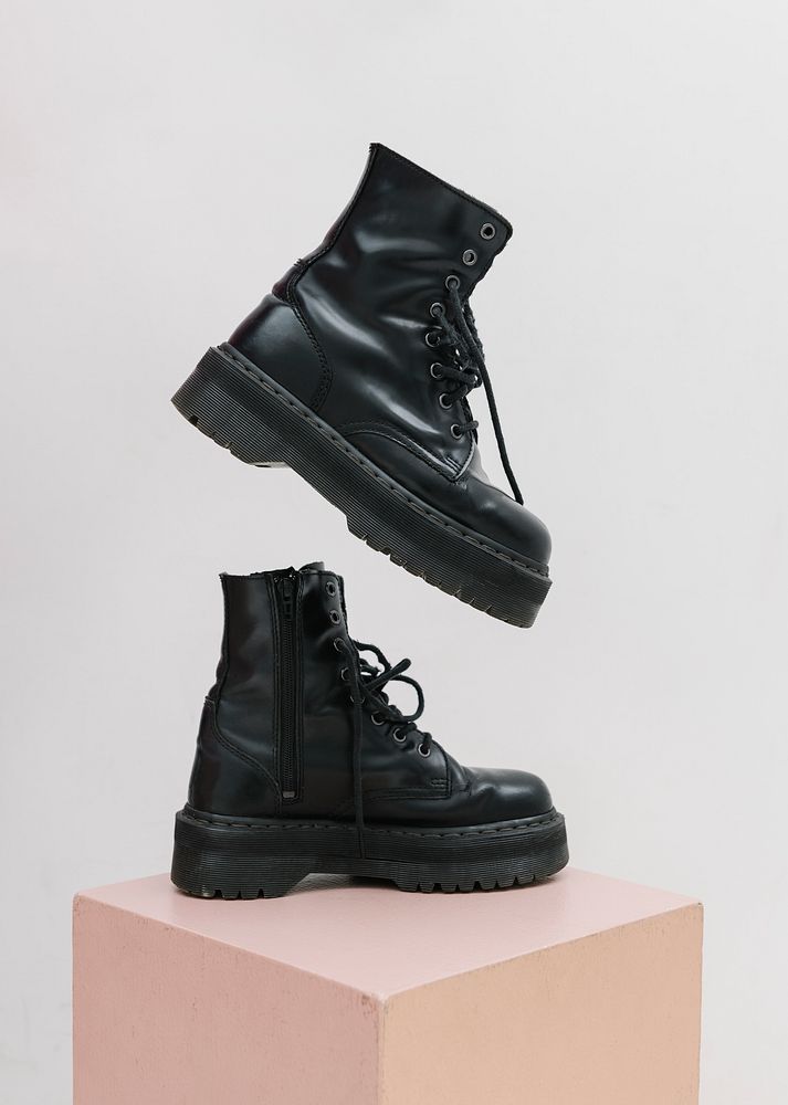Cool black combat boots mockup