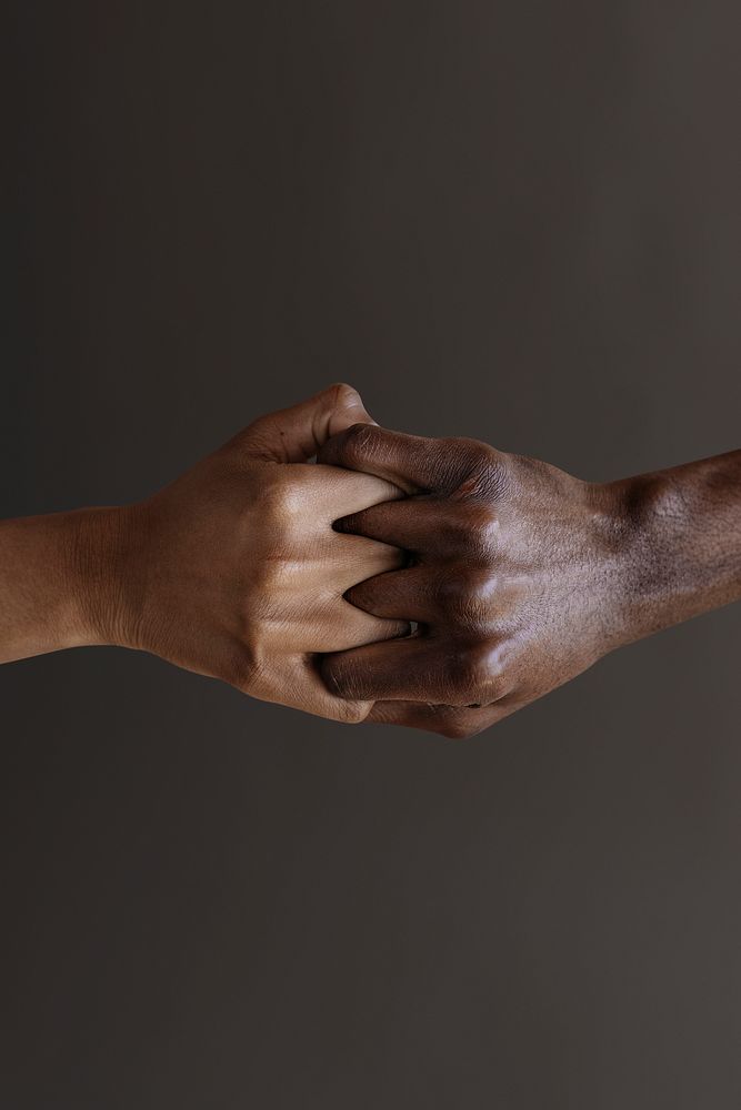 Holding hands gesture on brown background mockup