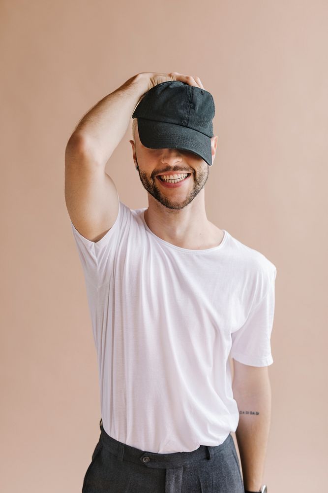 Playful man in a white tee