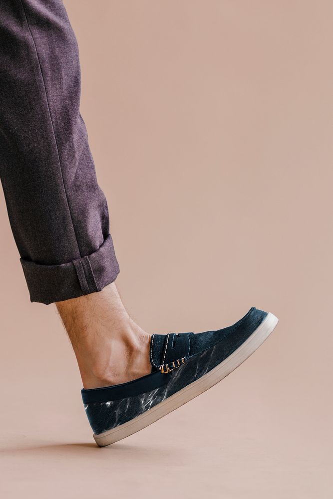 Man in a brown pant and slip-on shoes mockup