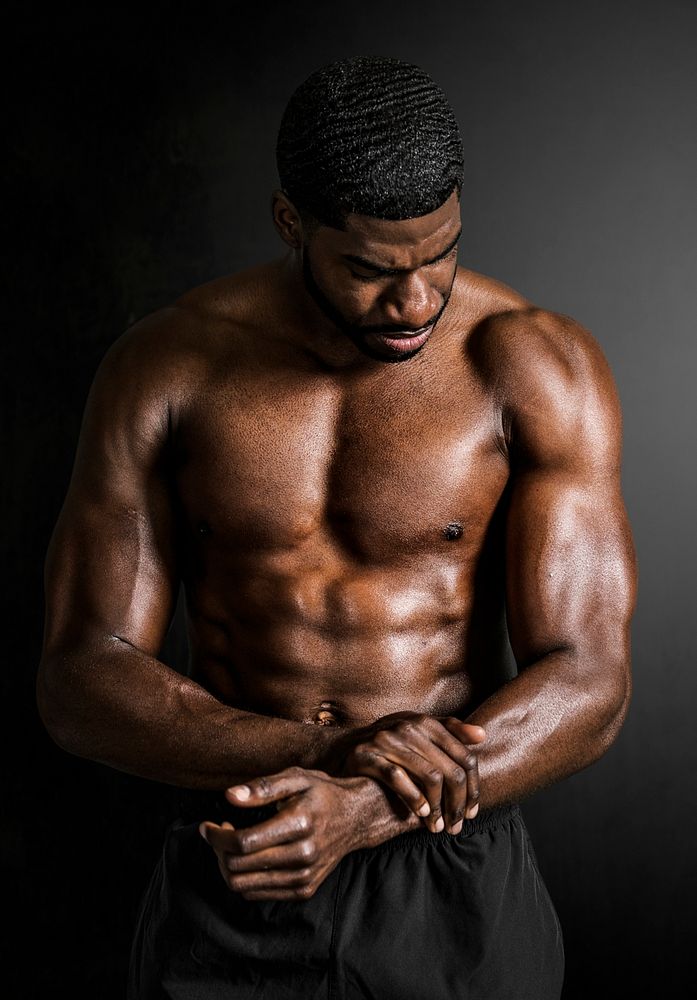 Portrait of a sportive muscular topless man mockup