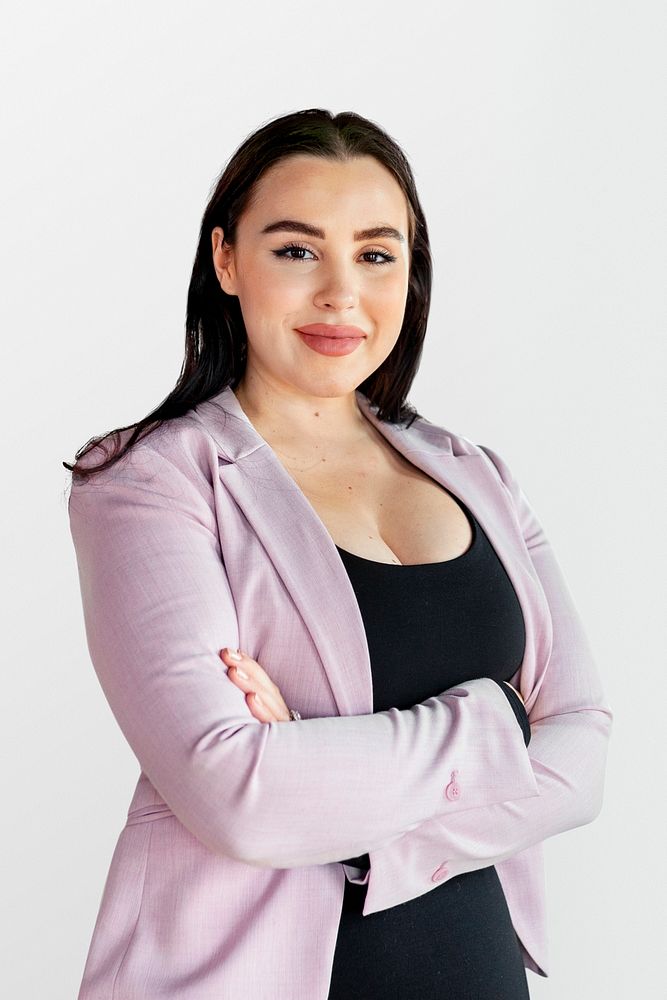 Portrait of a businesswoman on white background mockup