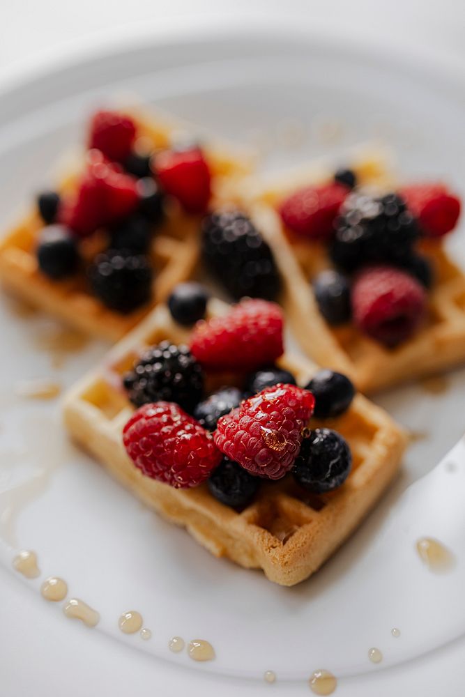 Homemade waffle with berries topping
