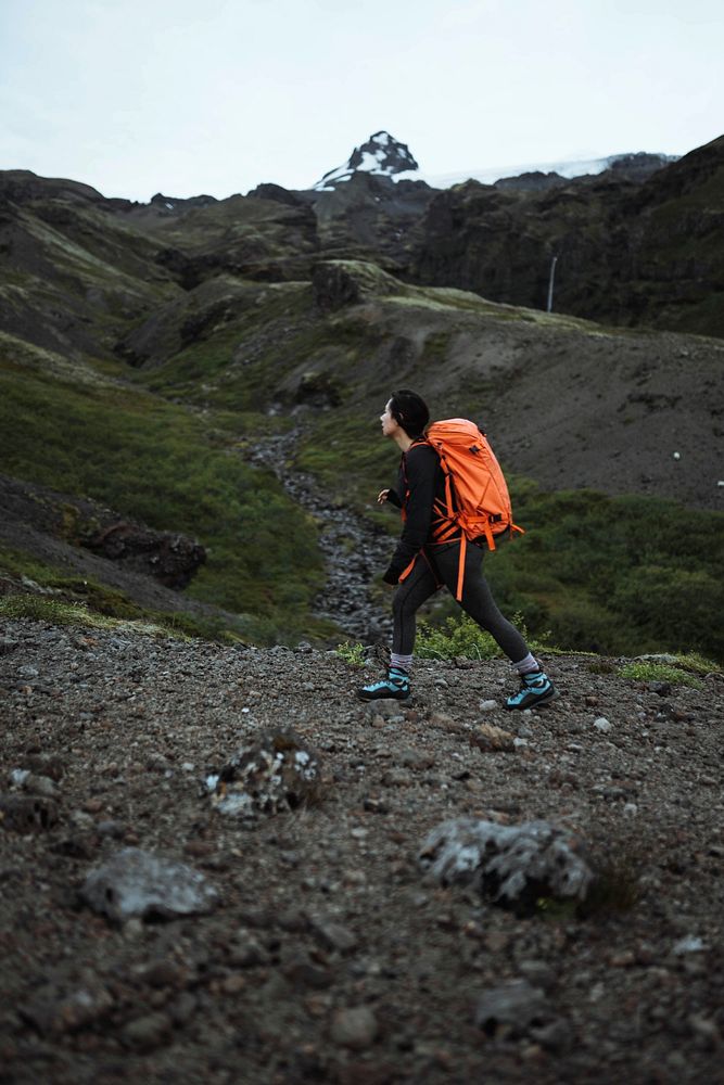 Woman hiking at the South Coast of Iceland